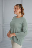 Блуза в големи размери с разкроен ръкав - зелен