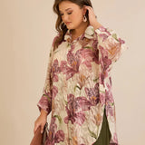 Елегантна риза с флорален принт - пепел от рози