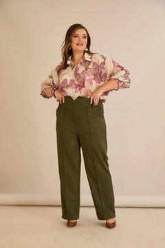 Елегантен панталон с ръб и висока талия - каки