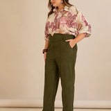 Елегантен панталон с ръб и висока талия - каки