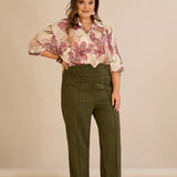 Елегантен панталон с ръб и висока талия - каки