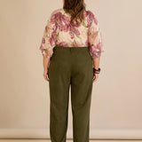 Елегантен панталон с ръб и висока талия - каки