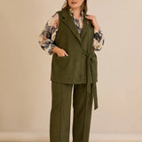 Елегантен панталон с ръб и висока талия - каки