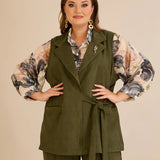 Елегантен елек с ревер и брошка - каки