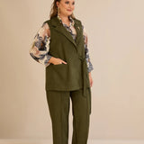 Елегантен елек с ревер и брошка - каки