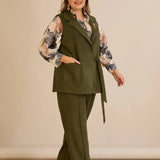 Елегантен елек с ревер и брошка - каки