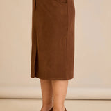 Midi елегантна пола с ластична талия - кафе