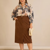 Midi елегантна пола с ластична талия - кафе