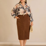 Midi елегантна пола с ластична талия - кафе