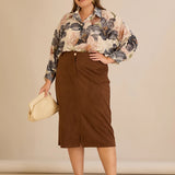 Midi елегантна пола с ластична талия - кафе