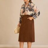 Midi елегантна пола с ластична талия - кафе