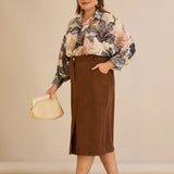 Midi елегантна пола с ластична талия - кафе