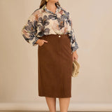 Midi елегантна пола с ластична талия - кафе