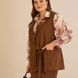 Елегантен елек с ревер и брошка - кафе