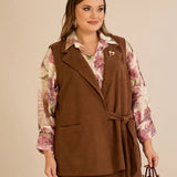 Елегантен елек с ревер и брошка - кафе