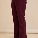 Широк памучен панталон с ръб - бургунди