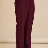 Широк памучен панталон с ръб - бургунди