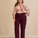 Широк памучен панталон с ръб - бургунди