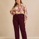 Широк памучен панталон с ръб - бургунди