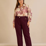 Широк памучен панталон с ръб - бургунди