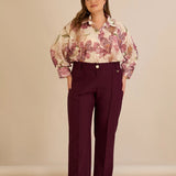 Широк памучен панталон с ръб - бургунди