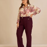 Широк памучен панталон с ръб - бургунди