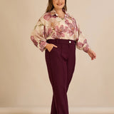 Широк памучен панталон с ръб - бургунди