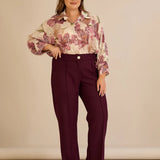 Широк памучен панталон с ръб - бургунди