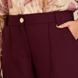Широк памучен панталон с ръб - бургунди