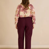 Широк памучен панталон с ръб - бургунди