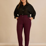 Памучен панталон с класическа кройка - бургунди