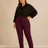 Памучен панталон с класическа кройка - бургунди