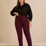 Памучен панталон с класическа кройка - бургунди