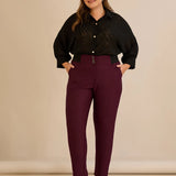 Памучен панталон с класическа кройка - бургунди