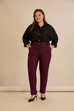 Памучен панталон с класическа кройка - бургунди