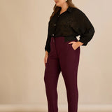 Памучен панталон с класическа кройка - бургунди