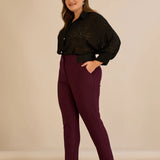 Памучен панталон с класическа кройка - бургунди