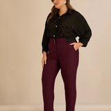 Памучен панталон с класическа кройка - бургунди