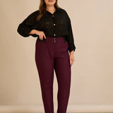 Памучен панталон с класическа кройка - бургунди