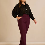 Памучен панталон с класическа кройка - бургунди