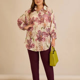 Елегантна риза с флорален принт - пепел от рози