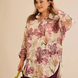 Елегантна риза с флорален принт - пепел от рози