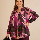 Туника тип риза с брошка - розов