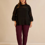 Елегатна шифонена блуза с волани - черен