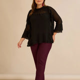 Елегатна шифонена блуза с волани - черен