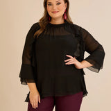 Елегатна шифонена блуза с волани - черен