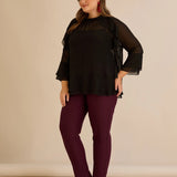 Елегатна шифонена блуза с волани - черен