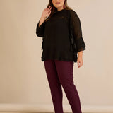 Елегатна шифонена блуза с волани - черен