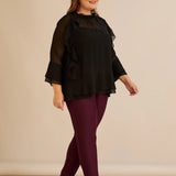 Елегатна шифонена блуза с волани - черен
