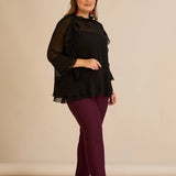 Елегатна шифонена блуза с волани - черен